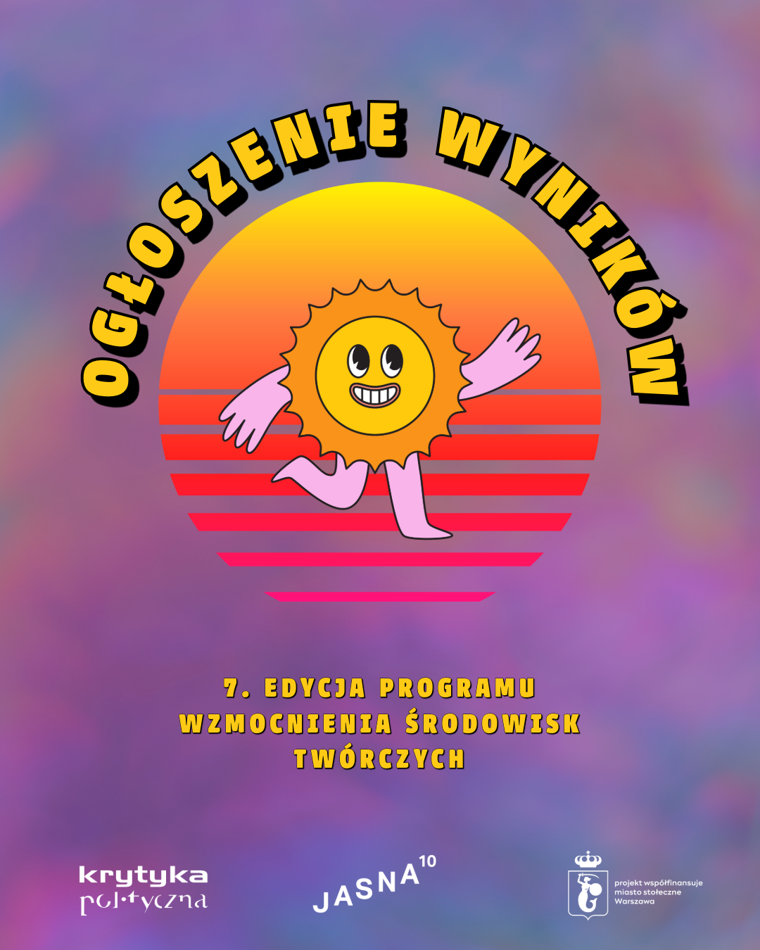 kolorowa grafika ze słoneczkiem i napisem ogłoszenie wyników