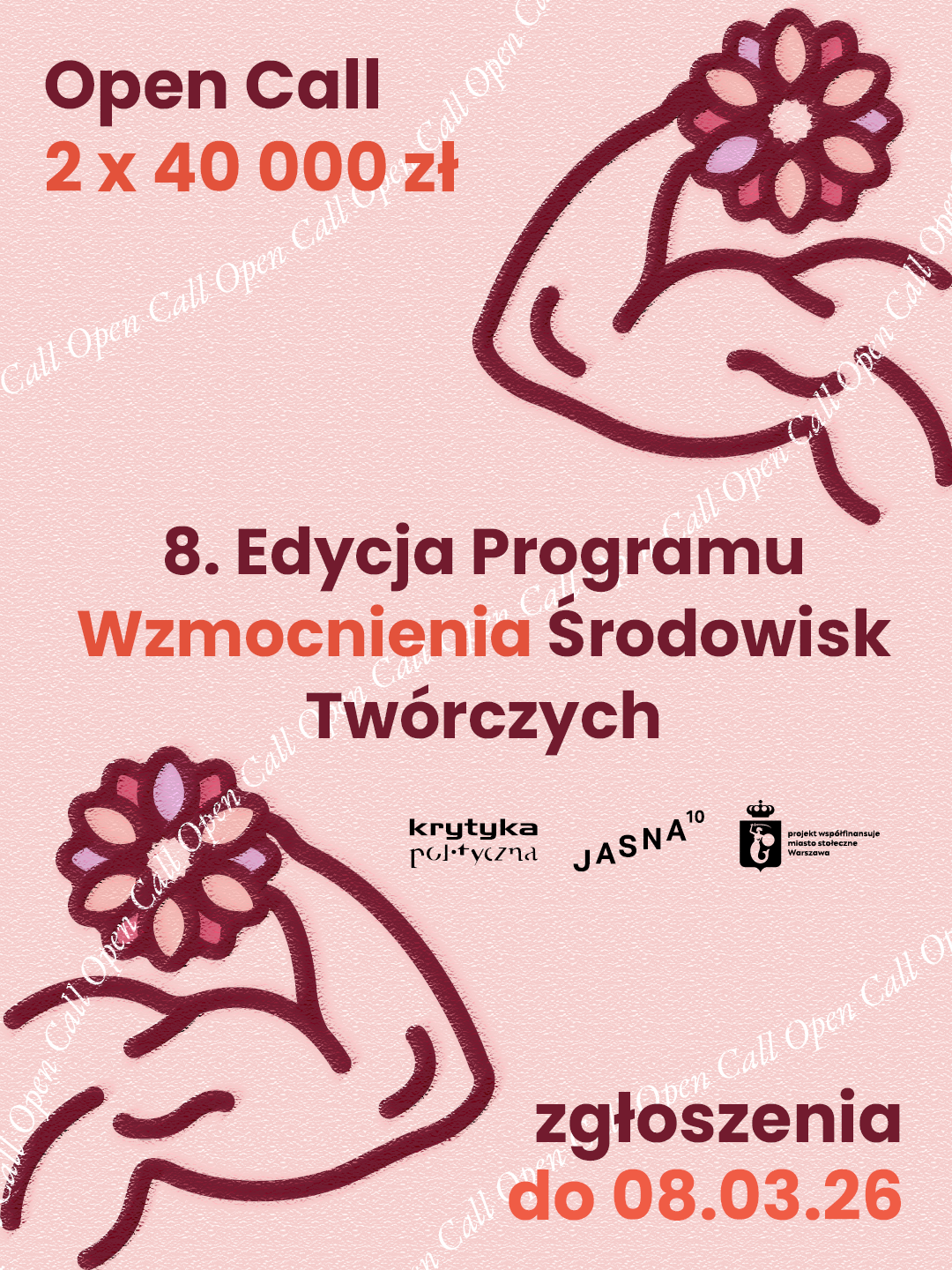 grafika informacyjna z motywem rąk trzymających kwiaty zamiast sztang